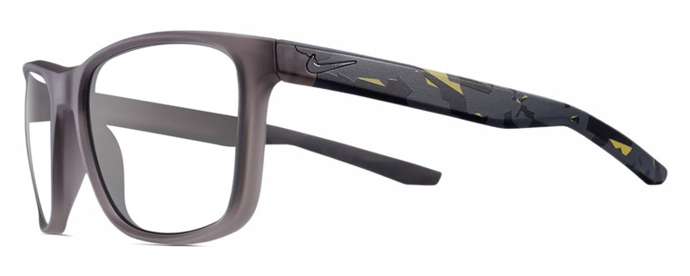 Profile View of NIKE Essent-Endvor-EV1117-010 Designer Reading Eye Glasses in Matte Gunsmoke Grey Black Yellow Unisex Panthos Full Rim Acetate 57 mm