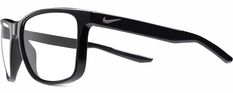 Profile View of NIKE Essent-Endvor-EV1122-001 Designer Reading Eye Glasses with Custom Cut Powered Lenses in Gloss Black Silver Unisex Panthos Full Rim Acetate 57 mm