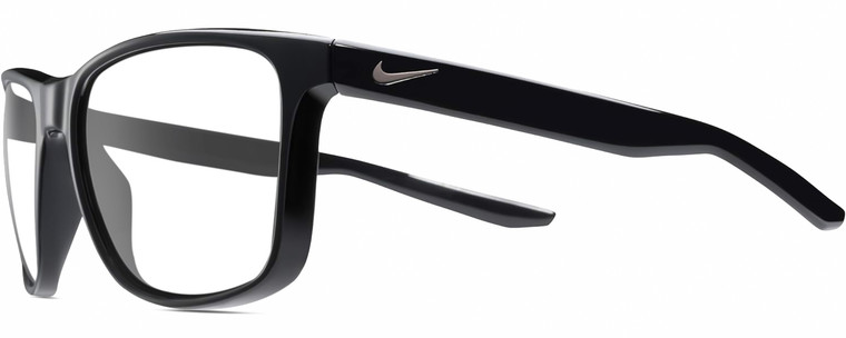 Profile View of NIKE Essent-Endvor-EV1122-001 Designer Blue Light Blocking Eyeglasses in Gloss Black Silver Unisex Panthos Full Rim Acetate 57 mm