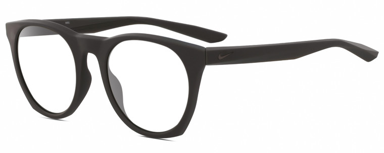 Profile View of NIKE Essent-Horizon-220 Designer Reading Eye Glasses with Custom Cut Powered Lenses in Matte Dark Grey Gunmetal Unisex Panthos Full Rim Acetate 51 mm