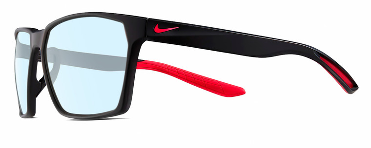 Profile View of NIKE Maverick-P-EV1097-010 Designer Blue Light Blocking Eyeglasses in Matte Black Red Unisex Square Full Rim Acetate 59 mm