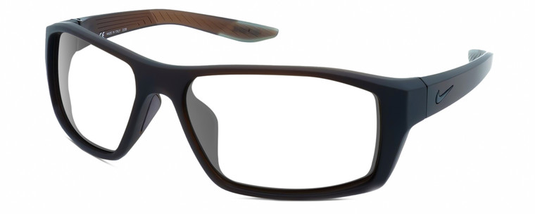 Profile View of NIKE Brazn-Shadow-233 Designer Reading Eye Glasses in Matte Dorado Brown Mens Rectangular Full Rim Acetate 59 mm