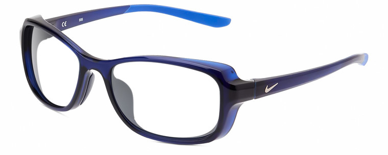 Profile View of NIKE Breeze-CT8031-410 Designer Bi-Focal Prescription Rx Eyeglasses in Midnight Navy Blue Crystal Ladies Oval Full Rim Acetate 57 mm