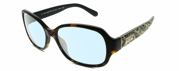 Profile View of Kate Spade AKIRA Designer Blue Light Blocking Eyeglasses in Gloss Brown Tortoise Havana Black Beige Gold Ladies Square Full Rim Acetate 54 mm