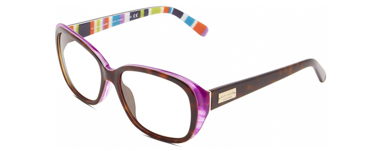 Profile View of Kate Spade HILDE Designer Progressive Lens Prescription Rx Eyeglasses in Gloss Tortoise Havana Violet Purple Colorful Stripes Ladies Oval Full Rim Acetate 54 mm