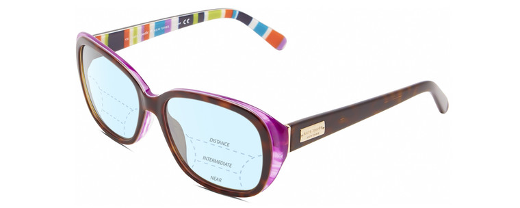 Profile View of Kate Spade HILDE Designer Progressive Lens Blue Light Blocking Eyeglasses in Gloss Tortoise Havana Violet Purple Colorful Stripes Ladies Oval Full Rim Acetate 54 mm