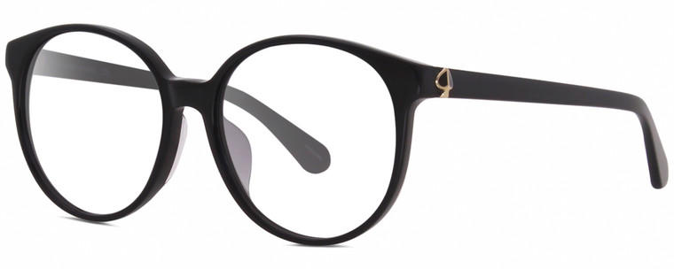 Profile View of Kate Spade ELIZA Designer Single Vision Prescription Rx Eyeglasses in Gloss Black Gold Ladies Round Full Rim Acetate 55 mm