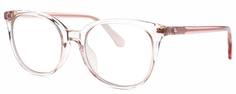 Profile View of Kate Spade ANDRIA Designer Reading Eye Glasses in Gloss Pink Crystal Sparkly Glitter Ladies Cat Eye Full Rim Acetate 51 mm
