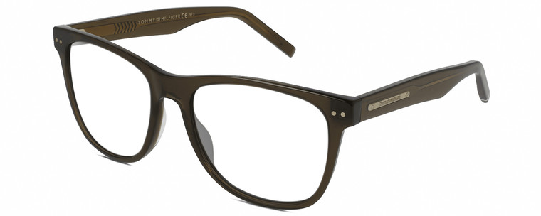 Profile View of Tommy Hilfiger TH 1712/S Designer Reading Eye Glasses with Custom Cut Powered Lenses in Dark Brown Crystal Unisex Square Full Rim Acetate 54 mm