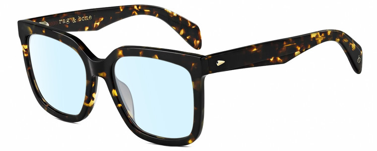 Profile View of Rag&Bone RNB1018/S Designer Blue Light Blocking Eyeglasses in Dark Tortoise Havana Brown Amber Gold Ladies Square Full Rim Acetate 56 mm