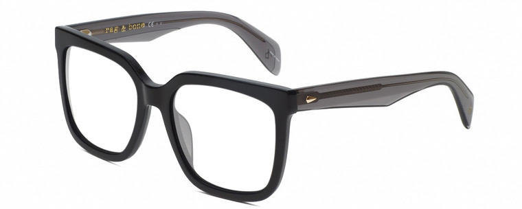 Profile View of Rag&Bone RNB1018/S Designer Reading Eye Glasses in Gloss Black Grey Crystal Ladies Square Full Rim Acetate 56 mm
