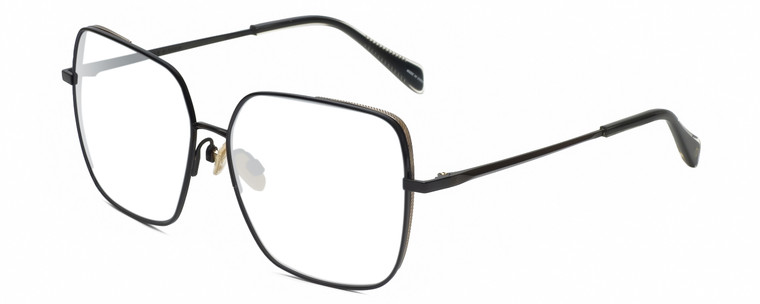 Profile View of Rag&Bone RNB1054/G/S Designer Reading Eye Glasses with Custom Cut Powered Lenses in Shiny Black Gold Clear Crystal Ladies Square Full Rim Metal 58 mm