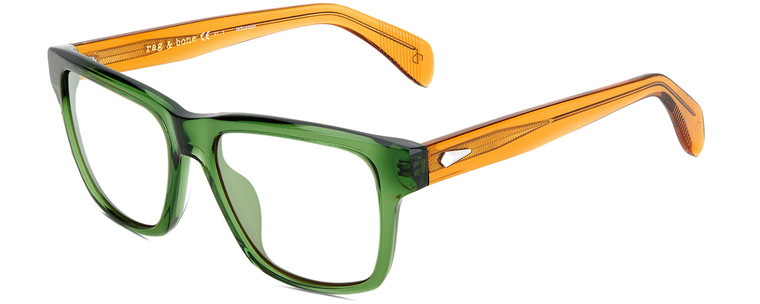 Profile View of Rag&Bone RNB5041/S Designer Reading Eye Glasses in Pine Green Burnt Orange Crystal Unisex Cat Eye Full Rim Acetate 54 mm