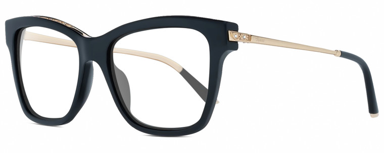 Profile View of Chopard SCH272S Designer Reading Eye Glasses in Gloss Black Gold Silver Gemstone Accents Ladies Cat Eye Full Rim Acetate 51 mm