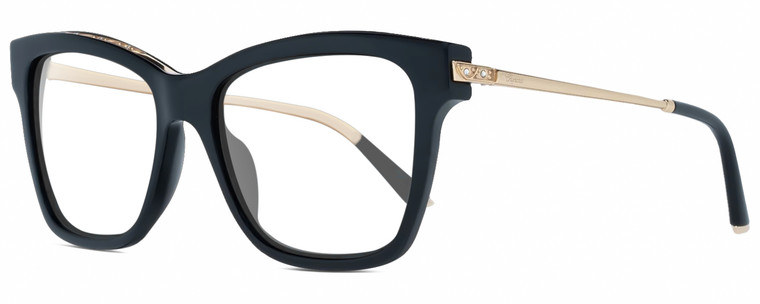 Profile View of Chopard SCH272S Designer Reading Eye Glasses with Custom Cut Powered Lenses in Gloss Black Gold Silver Gemstone Accents Ladies Cat Eye Full Rim Acetate 51 mm
