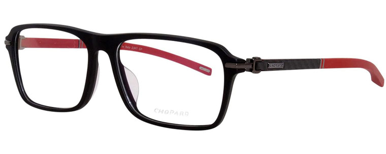 Profile View of Chopard VCH310 Designer Single Vision Prescription Rx Eyeglasses in Gloss Black Gold Grey Unisex Rectangular Full Rim Acetate 52 mm