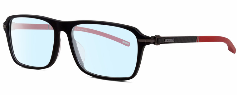 Profile View of Chopard VCH310 Designer Blue Light Blocking Eyeglasses in Gloss Black Gold Grey Unisex Rectangular Full Rim Acetate 52 mm