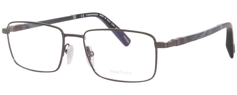 Profile View of Chopard VCHF28 Men's Rectangle Designer Reading Glasses Gunmetal Grey Black 53mm