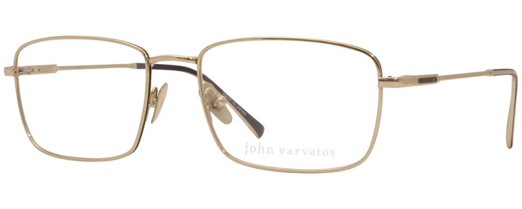 Profile View of John Varvatos V184 Designer Progressive Lens Prescription Rx Eyeglasses in Shiny Gold Matte Black Unisex Rectangular Full Rim Metal 54 mm