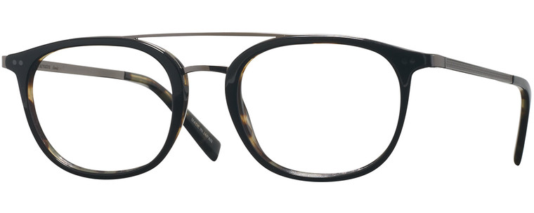 Profile View of John Varvatos V378 Designer Single Vision Prescription Rx Eyeglasses in Gloss Black Brown Tortoise Havana 2-Tone Gunmetal Unisex Panthos Full Rim Acetate 49 mm