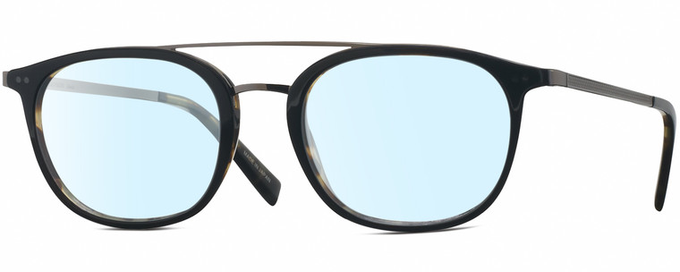 Profile View of John Varvatos V378 Designer Blue Light Blocking Eyeglasses in Gloss Black Brown Tortoise Havana 2-Tone Gunmetal Unisex Panthos Full Rim Acetate 49 mm