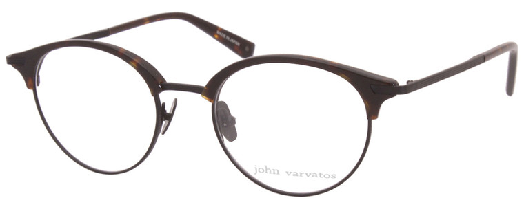 Profile View of John Varvatos V407 Designer Single Vision Prescription Rx Eyeglasses in Dark Brown Tortoise Havana Black Unisex Panthos Full Rim Metal 50 mm
