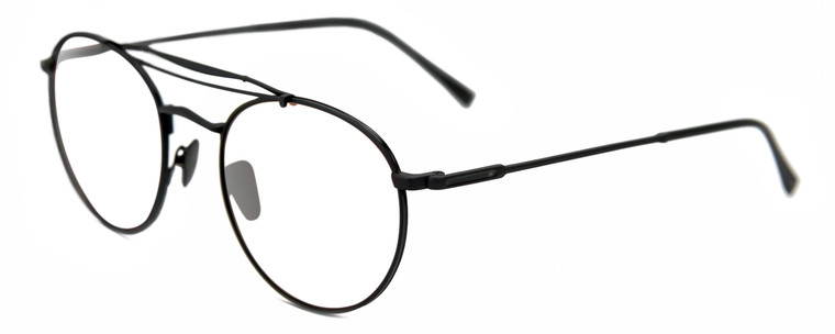 Profile View of John Varvatos V547 Designer Single Vision Prescription Rx Eyeglasses in Matte Black Unisex Pilot Full Rim Metal 52 mm