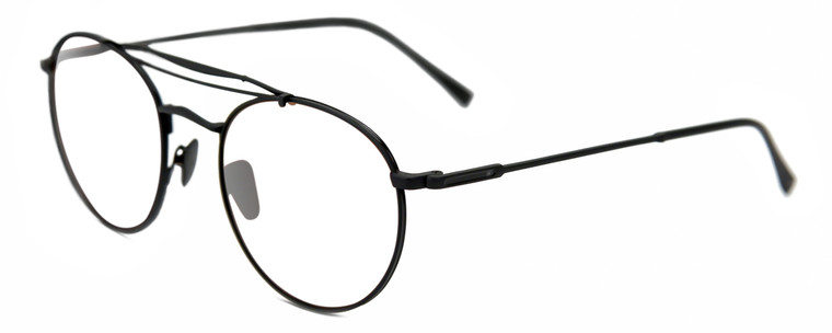 Profile View of John Varvatos V547 Designer Bi-Focal Prescription Rx Eyeglasses in Matte Black Unisex Pilot Full Rim Metal 52 mm