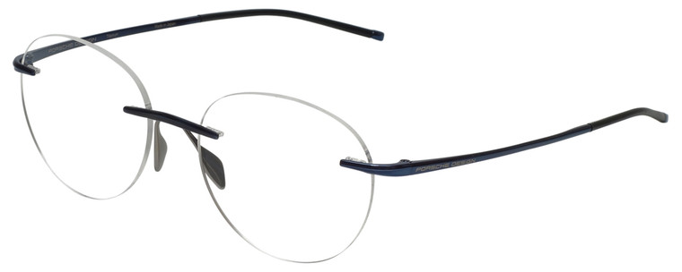 Profile View of Porsche Design P8362-E Unisex Round Rimless Reading Glasses Blue & Gunmetal 51mm