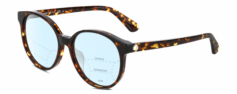 Profile View of Kate Spade ELIZA/F/S 086 Designer Progressive Lens Blue Light Blocking Eyeglasses in Dark Brown Tortoise Havana Amber Gold Ladies Round Full Rim Acetate 55 mm