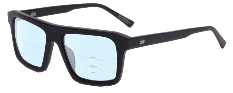 Profile View of SITO SHADES Gt Designer Progressive Lens Blue Light Blocking Eyeglasses in Matte Black Unisex Square Full Rim Acetate 54 mm