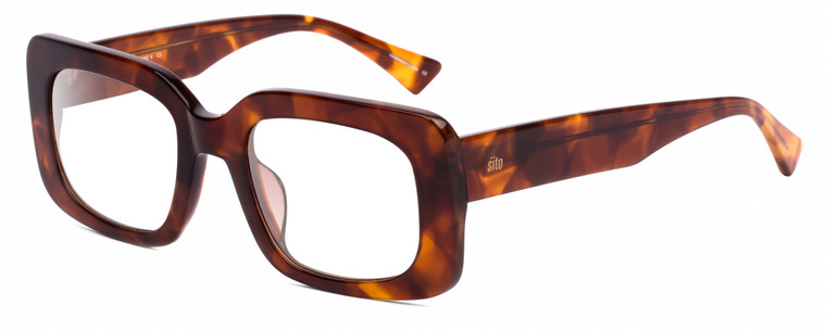 Profile View of SITO SHADES Indi Designer Reading Eye Glasses with Custom Cut Powered Lenses in Burnt Orange Brown Tortoise Havana Unisex Square Full Rim Acetate 50 mm