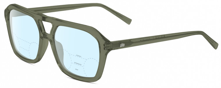 Profile View of SITO SHADES The Void Designer Progressive Lens Blue Light Blocking Eyeglasses in Pine Needle Green Crystal Unisex Pilot Full Rim Acetate 56 mm