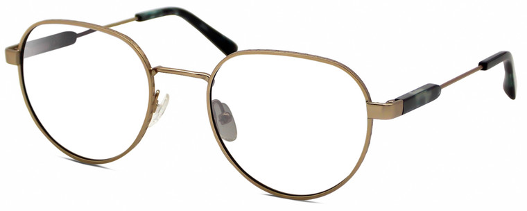 Profile View of Elton John BOHEMIAN Designer Bi-Focal Prescription Rx Eyeglasses in Antique Light Gold Green Blue Tortoise Ladies Oval Full Rim Metal 48 mm