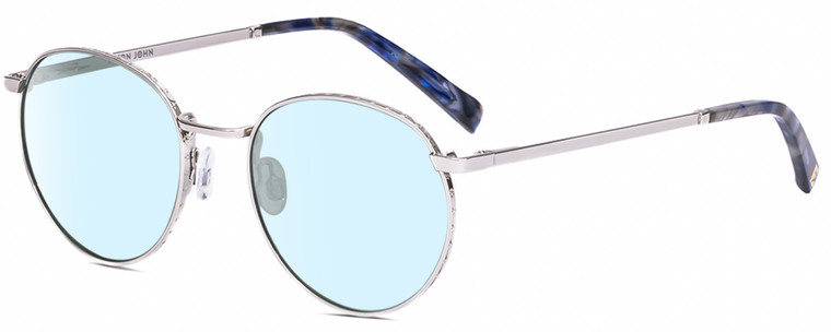 Profile View of Elton John CHOPIN Designer Blue Light Blocking Eyeglasses in Platinum Silver Brown Grey Unisex Round Full Rim Metal 50 mm