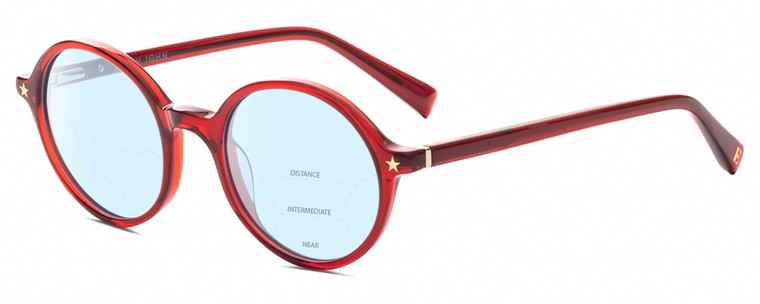 Profile View of Elton John CHORISTER Designer Progressive Lens Blue Light Blocking Eyeglasses in Ruby Red Crystal Unisex Round Full Rim Acetate 46 mm