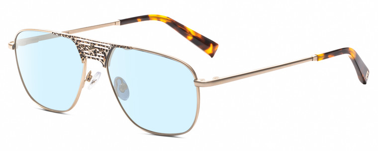 Profile View of Elton John CONCORDE 3 Designer Blue Light Blocking Eyeglasses in Light Gold Cheetah Print Tortoise Unisex Pilot Full Rim Metal 56 mm