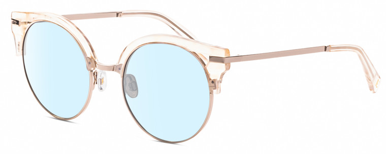 Profile View of Elton John DUCKTAIL 3 Designer Blue Light Blocking Eyeglasses in Gold Holographic Crystal Ladies Cat Eye Full Rim Metal 52 mm