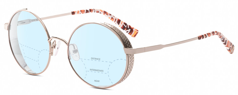 Profile View of Elton John HIPPIE Designer Progressive Lens Blue Light Blocking Eyeglasses in Silver White Pink Mosaic Pattern Unisex Round Full Rim Stainless Steel 54 mm