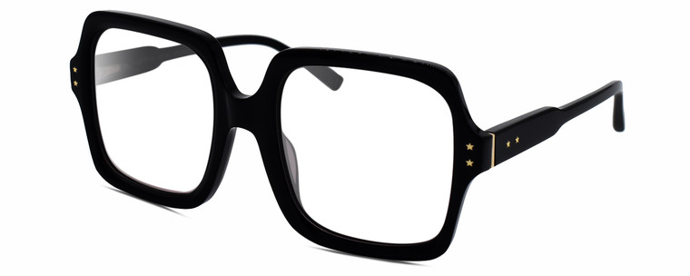 Profile View of Elton John INCOGNITO 1 Designer Single Vision Prescription Rx Eyeglasses in Gloss Black Gold Unisex Square Full Rim Acetate 58 mm