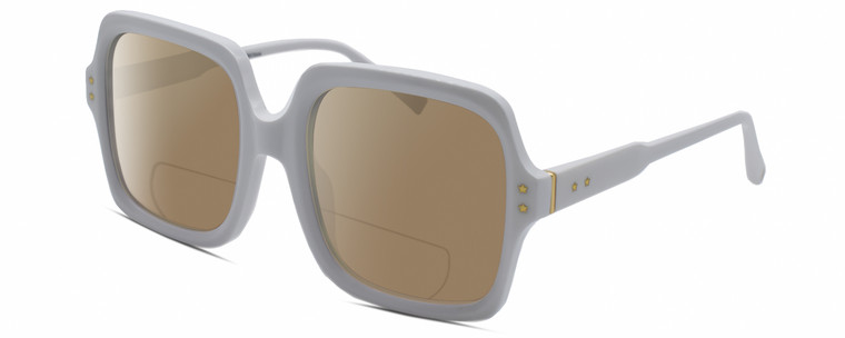 Profile View of Elton John INCOGNITO 2 Designer Polarized Reading Sunglasses with Custom Cut Powered Amber Brown Lenses in White Gold Unisex Square Full Rim Acetate 58 mm