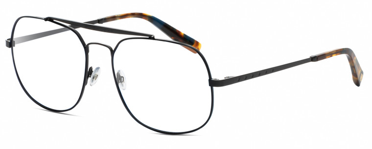 Profile View of Elton John LEMANS 2 Designer Bi-Focal Prescription Rx Eyeglasses in Satin Black Unisex Pilot Full Rim Metal 57 mm