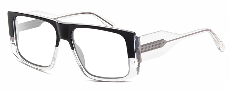 Profile View of Elton John LUCKY STAR 2 Designer Progressive Lens Blue Light Blocking Eyeglasses in Black Fade Blue Grey Clear Crystal Unisex Square Full Rim Acetate 58 mm