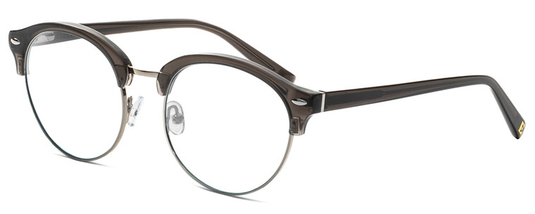 Profile View of Elton John WOODSTOCK Designer Progressive Lens Prescription Rx Eyeglasses in Moss Brown Grey Crystal Silver Unisex Oval Full Rim Metal 53 mm