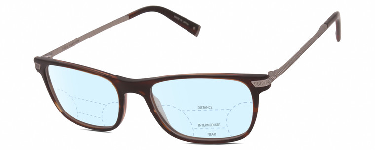 Profile View of John Varvatos V412 Designer Progressive Lens Blue Light Blocking Eyeglasses in Crystal Brown Silver Unisex Square Full Rim Acetate 57 mm