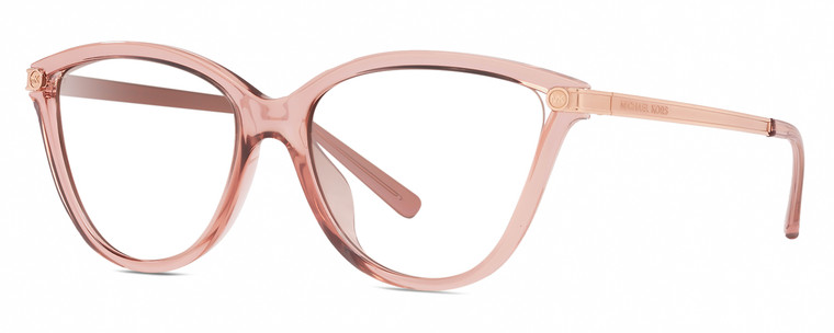 Profile View of Michael Kors MK2139U-3175-13 Designer Progressive Lens Blue Light Blocking Eyeglasses in Crystal Pink Rose Gold Ladies Cat Eye Full Rim Acetate 54 mm