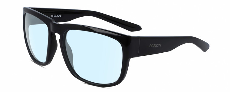 Profile View of Dragon Alliance RUNE-001 Designer Blue Light Blocking Eyeglasses in Gloss Black Unisex Square Full Rim Acetate 58 mm