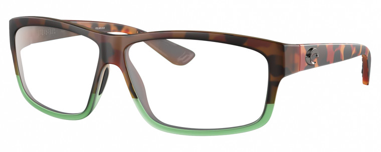 Profile View of Costa Del Mar Cut Designer Progressive Lens Prescription Rx Eyeglasses in Matte Brown Tortoise Havana Green Tortuga Fade Unisex Rectangular Full Rim Acetate 60 mm