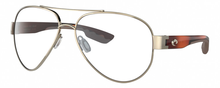 Profile View of Costa Del Mar South Point Designer Reading Eye Glasses in Rose Gold Auburn Brown Tortoise Havana Unisex Pilot Full Rim Metal 59 mm