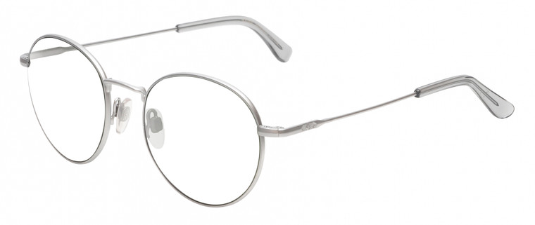Profile View of American Optical AO-1002 Designer Reading Eye Glasses in Matte Silver Clear Unisex Round Full Rim Metal 51 mm
